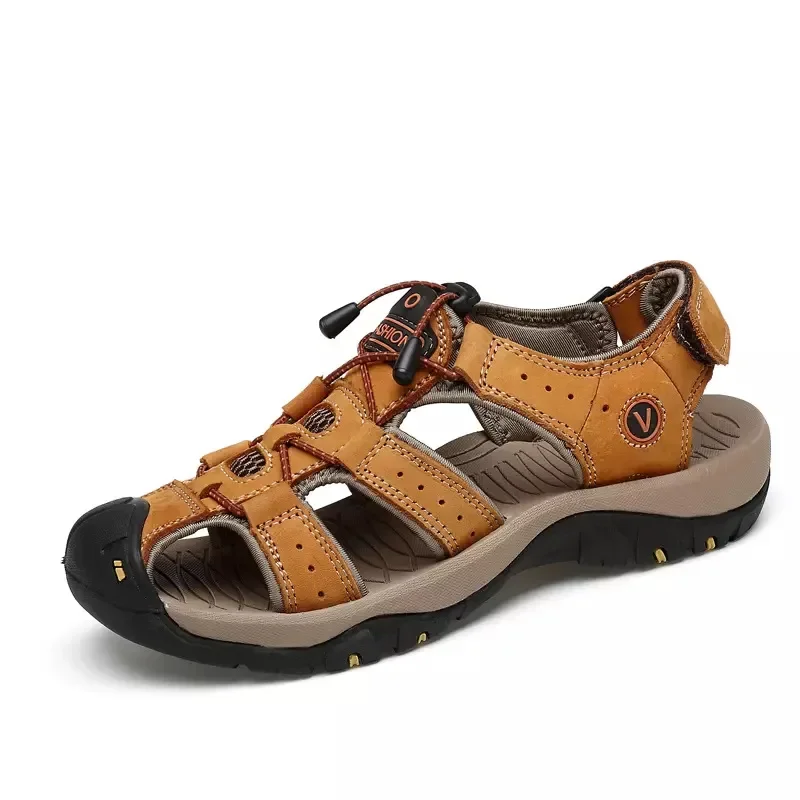 Zapatos de talla grande para hombre, sandalias de verano de cuero genuino, informales, para exteriores, playa, romanas, 38-48