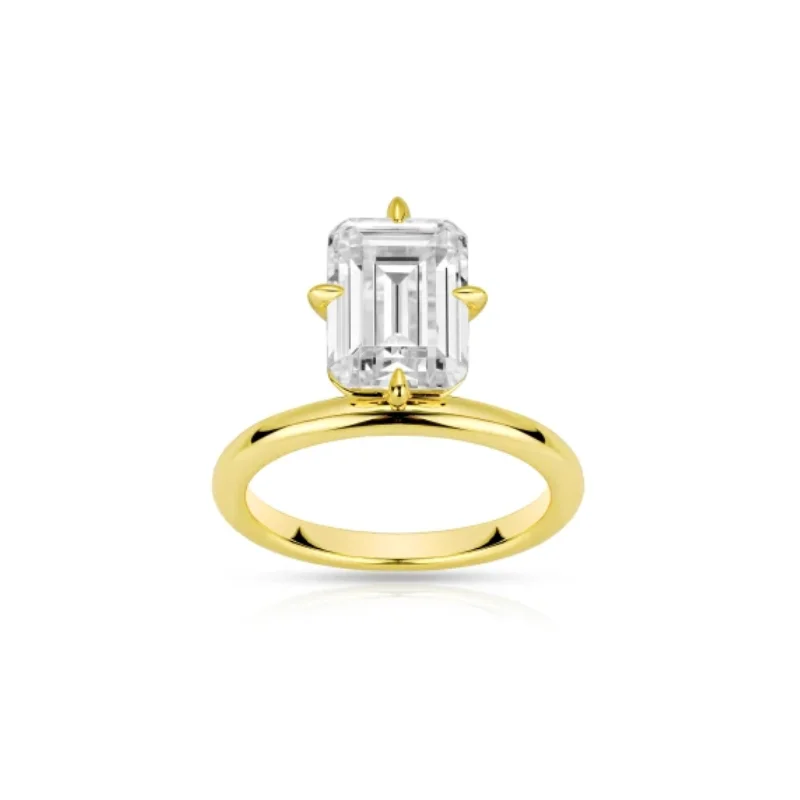 

CAMEO 925 Silver Synthetic Zircon Ring 5ct Rectangular White Emerald Cut Four Claw Simple Gold Arm Vintage Ring