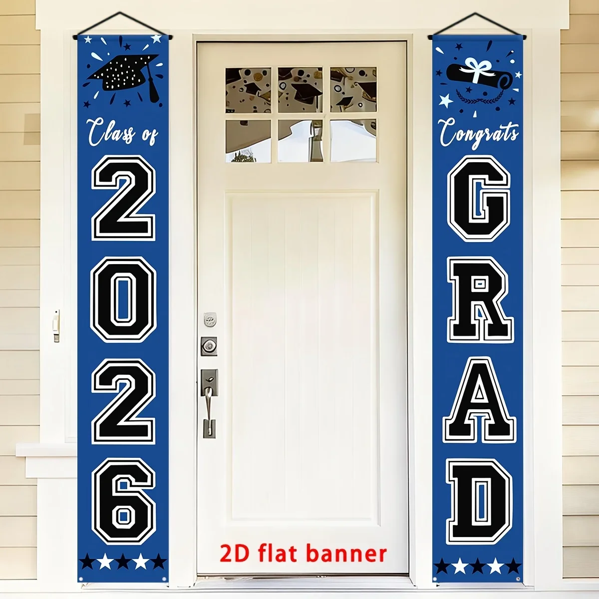2D-Flachbanner, Partybanner, 1 Paar, Glückwunschbanner für die Abschlussfeier 2026, marineblau mit Schulfarben