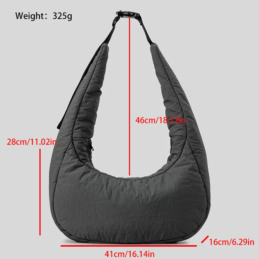 Casual Large Capacity Hobos Women Shoulder Bags Padded Crossbody Bags Nylon Soft Puffer Messenger Bag Gym Big Female Purses 2024