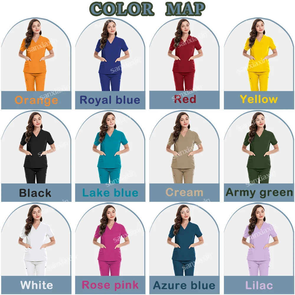 Conjunto de ropa médica para correr, uniformes de enfermería, médico, enfermera, Tops de manga corta, pantalones de bolsillo, uniformes de Spa de belleza, multicolor