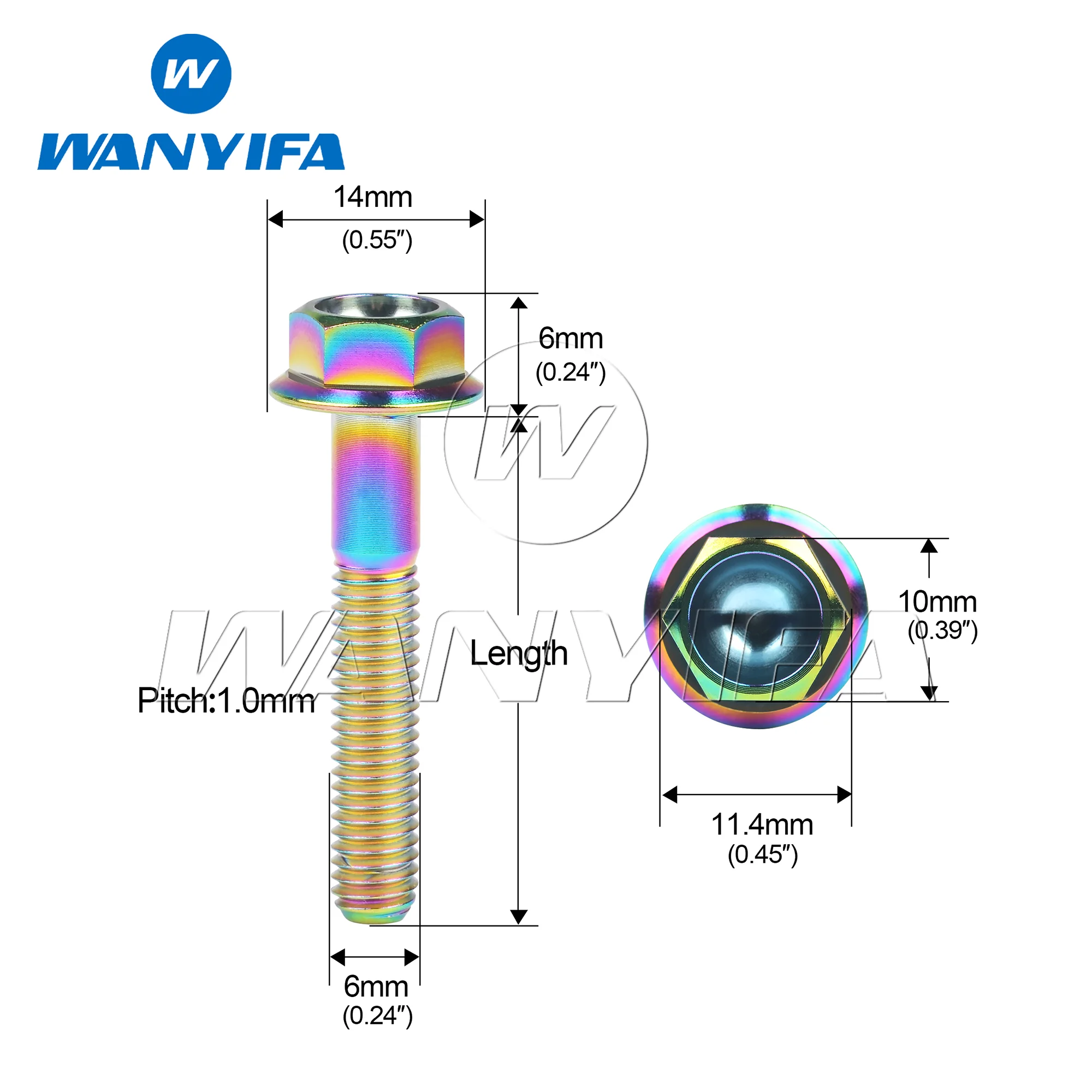 Wanyifa Titanium Bout M6x10/15/20/25/30/35mm Flens zeskantkop Titanium Schroef voor Motorfiets Retrofit 10/15pcs