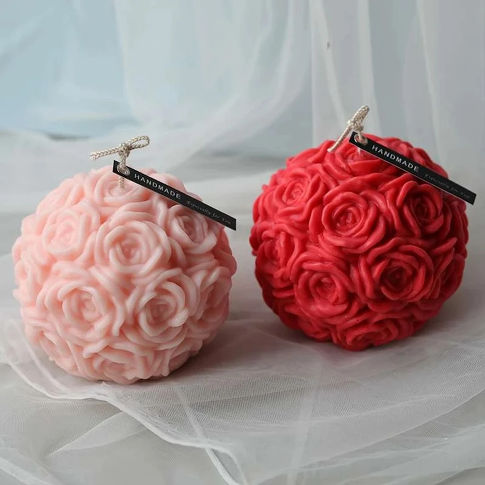 3D Rose Shape Ball Candle 7cm Rose Scented Flower Candles Girls Home Birthday Party Decoration Ball Wax Fragrance Candles Gift