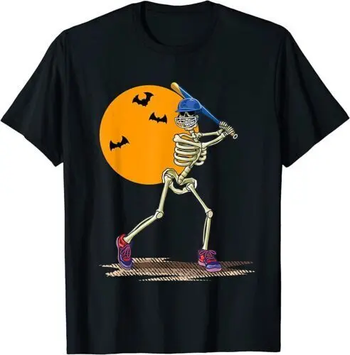 

NEW LIMITED Baseball Skeleton Halloween Men Boys Baseball Halloween T-Shirt