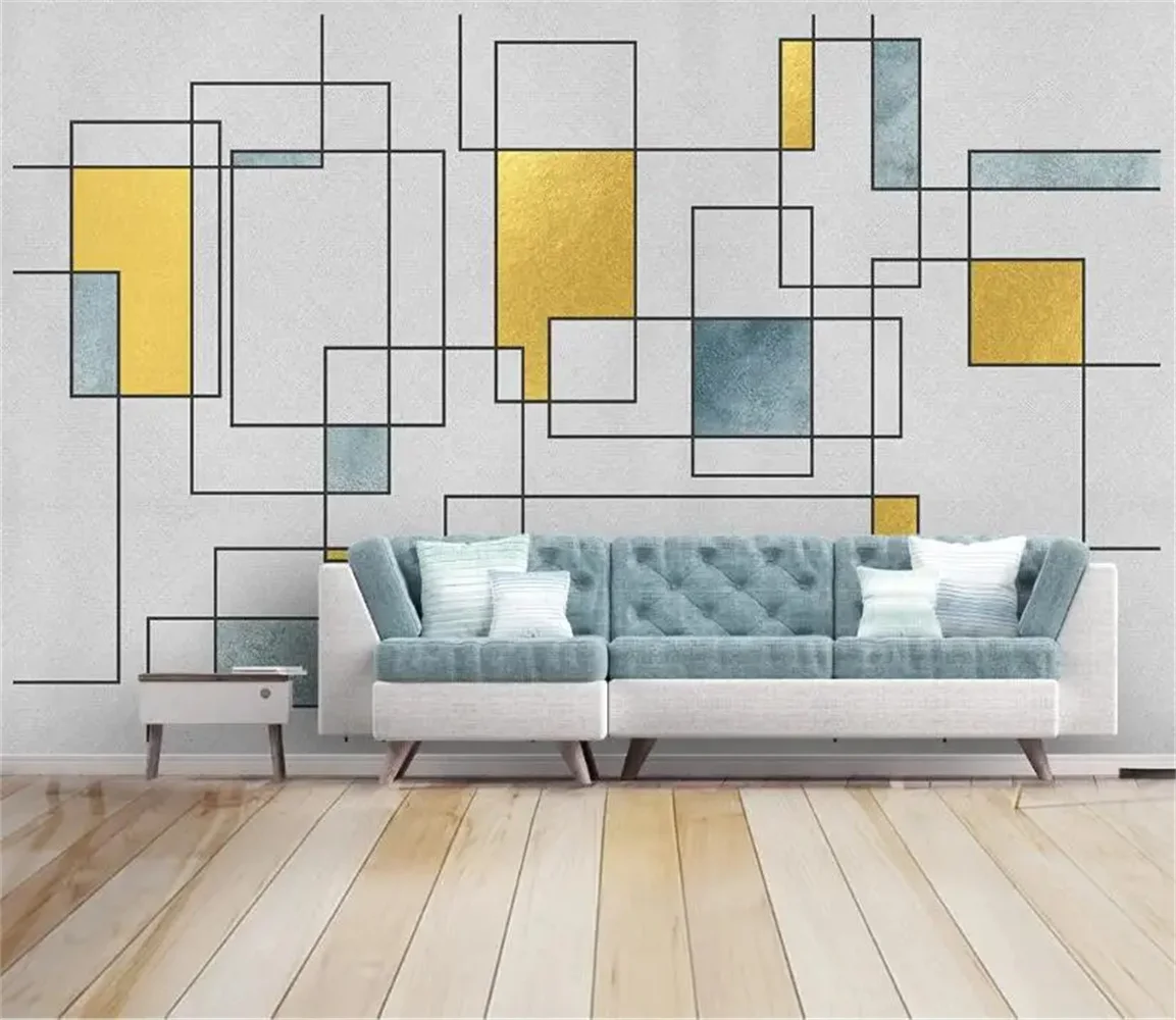 Beibehang カスタム 3d 壁紙壁画モダ​​ンなミニマリスト幾何学的なゴールデンモザイクパターン寝室のベッドサイドの背景壁紙