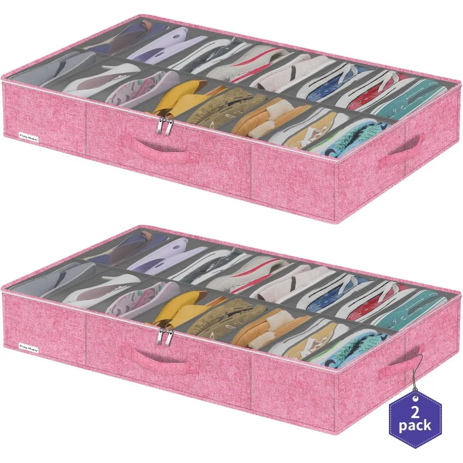 

Large Sturdy Shoe Storage Box Clear Closet Underbed Shoe Organizer Folding Shoe Rack Bin Holder Container Display Case 16x2 Pai