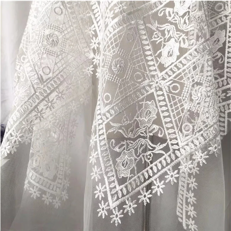 Geometric Pattern Embroidery Lace Fabric Wedding Dress Accessories Designer Fabric