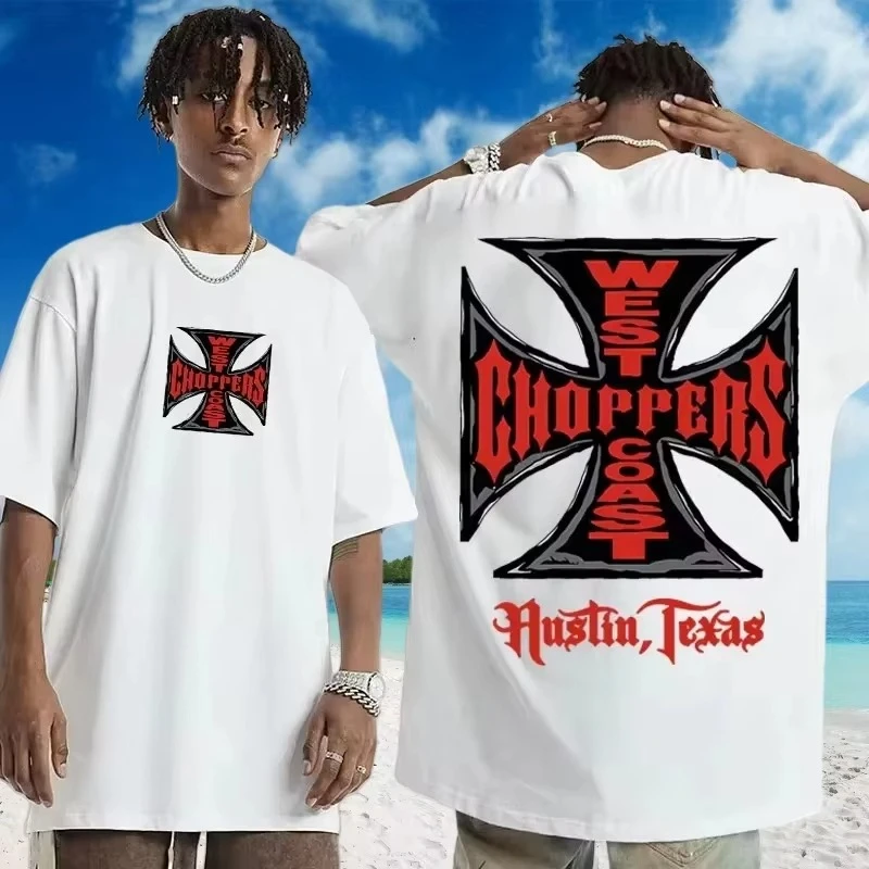 

2025 Summer Men's T-Shirt West Coast Kitchen Knife Iron Cross Pattern T-Shirt Men's Harajuku Street T-Shirt Fashion Cool T-Shirt