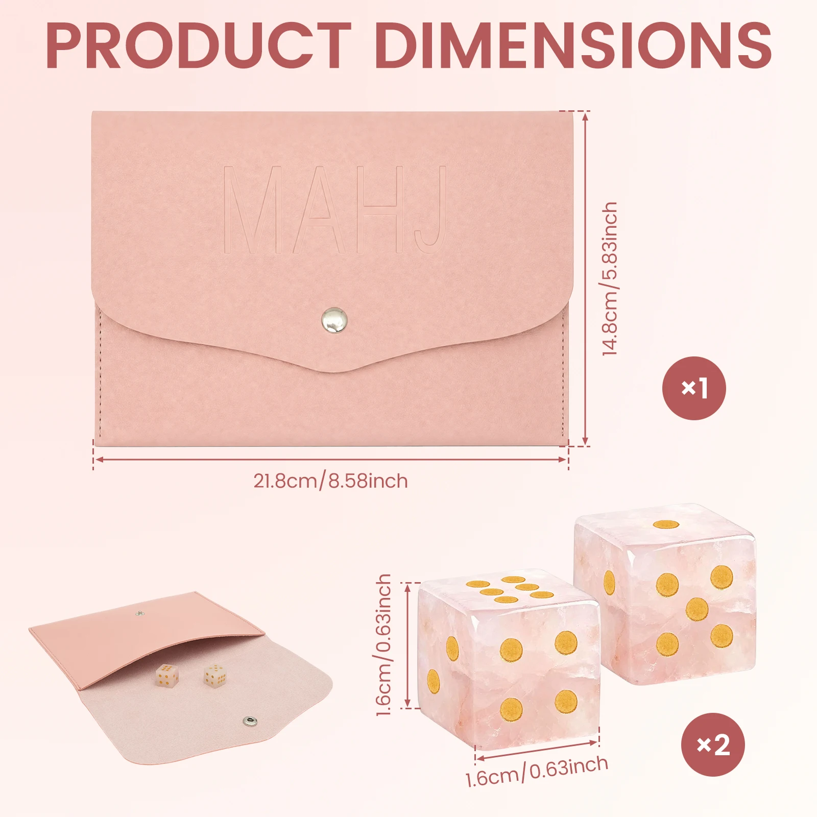 16mm Mahjong Dice Set with Waterproof Bag Artifical Jade PU Leather Six Sided Dice Scratch Resistant Mahjong Dice for Board Game
