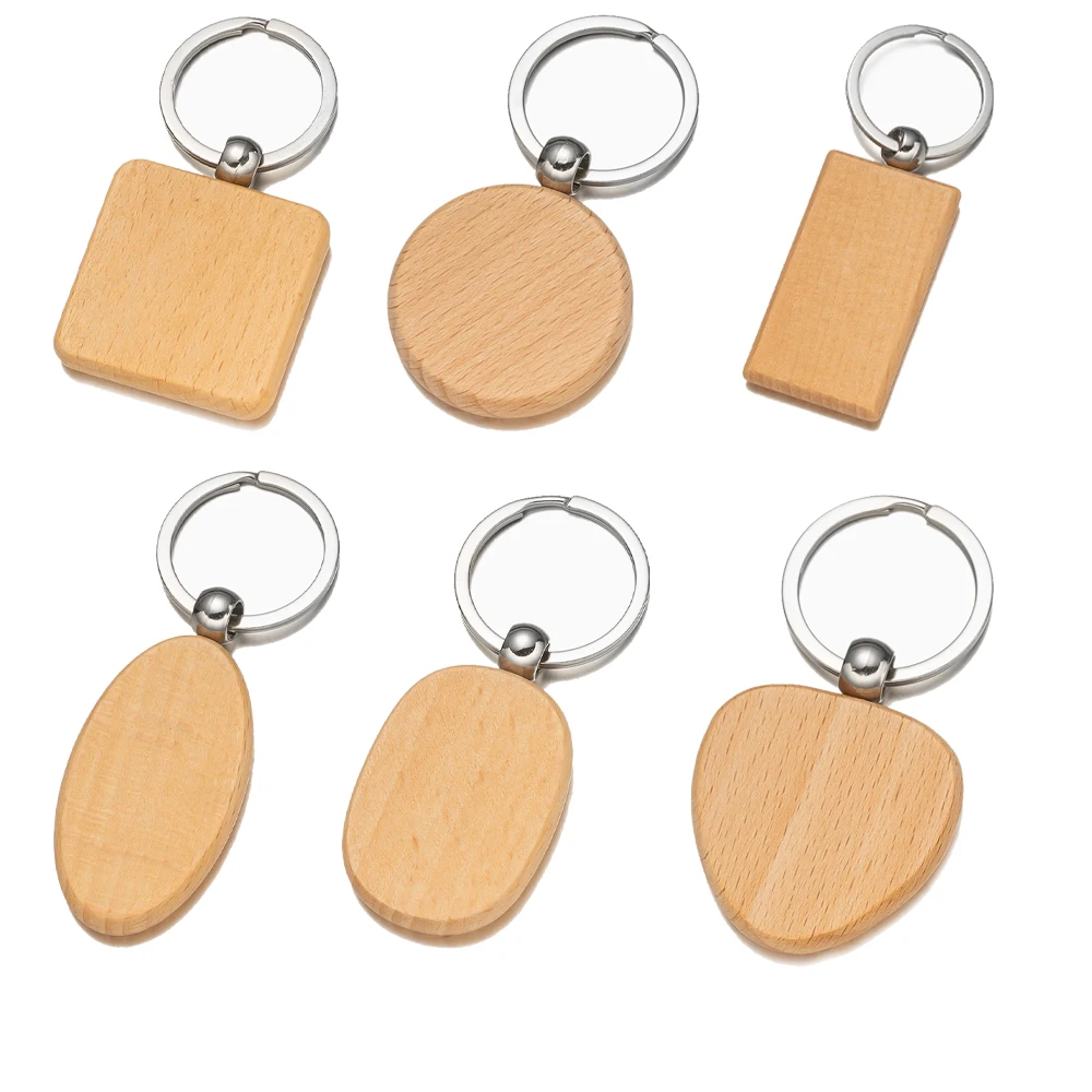 

5Pc Round Rectangular Unfinished Wooden Keychain Engraving Blank Pendants Decoration DIY ID Tag Key Craft Jewelry Gifts Wood Tag