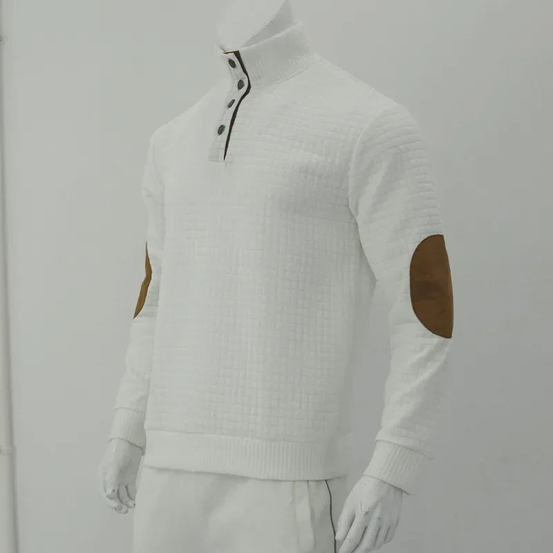 Men Pullovers Sweaters Plaid Sweatshirts Knitted Casual Splice Stand Collar Button Full Sleeve Regular Tops Knit Autumn Winter