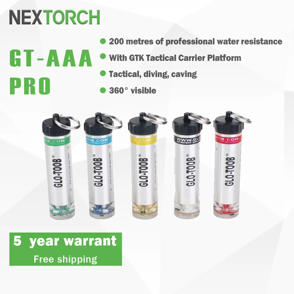 

NEXTORCH GT-AAA PRO Scuba Diving Flashlight Emergency Signal Light White Red Yellow Green Blue Diver AAA Battery, GLO-TOOB