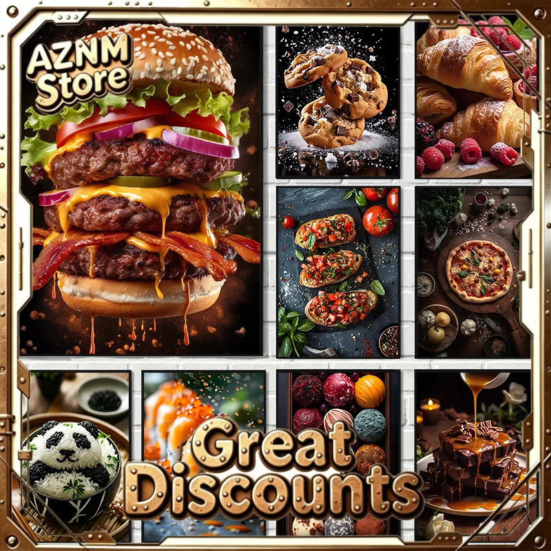 2026 Bread Hamburger Dessert Steak Food Print Canvas Painting Wall Picture for Kitchen Room Modern Restaurant Bar Home Decor 