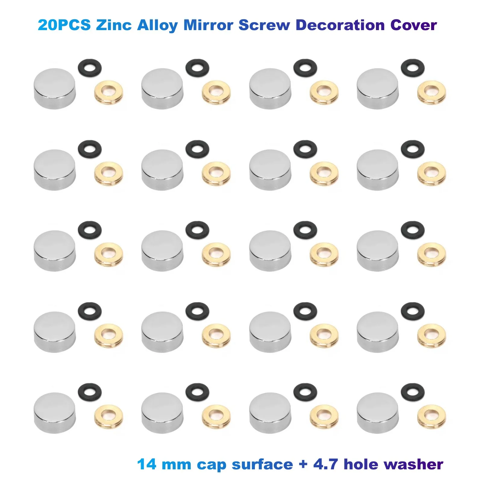 20PCS Zinc Alloy Mirror Screw Decoration Cover(14 mm cap surface + 4.7 hole washer) For Glass Decoration,Household Furniture