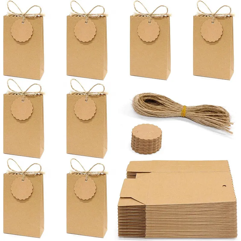12/24 Stück Kraftpapiertüten, faltbare kleine Geschenkboxen mit DIY-Tag für Hochzeit, Brautparty, Party, Geburtstag