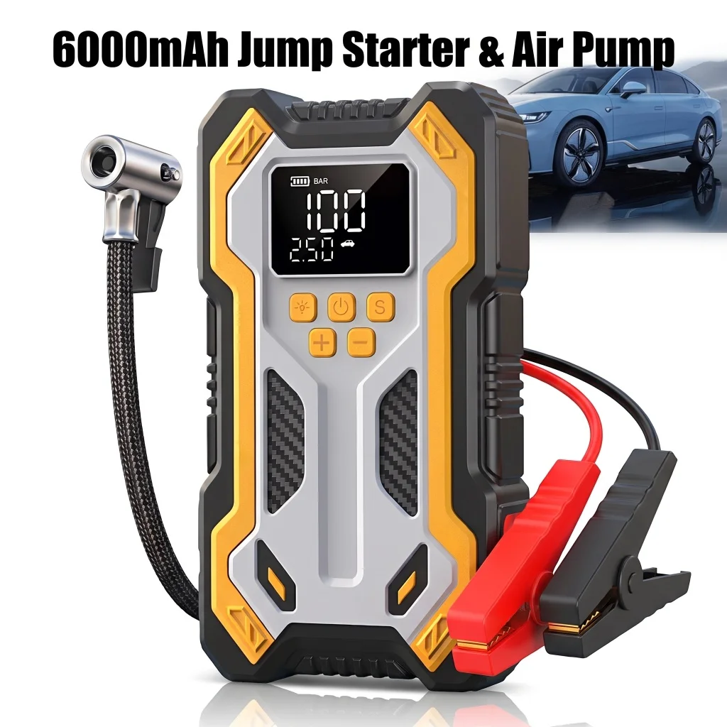 Car Jump Starter All-in-One 6000mAh,1500A Peak Current,Built-in Air Inflator,Smart Battery Clamp,Portable Grid Storage Bag,12V Jump Starter for ≤2.0L Petrol & ≤1.5L Diesel Car,LED Emergency Light,SOS,Power Bank Function view 8