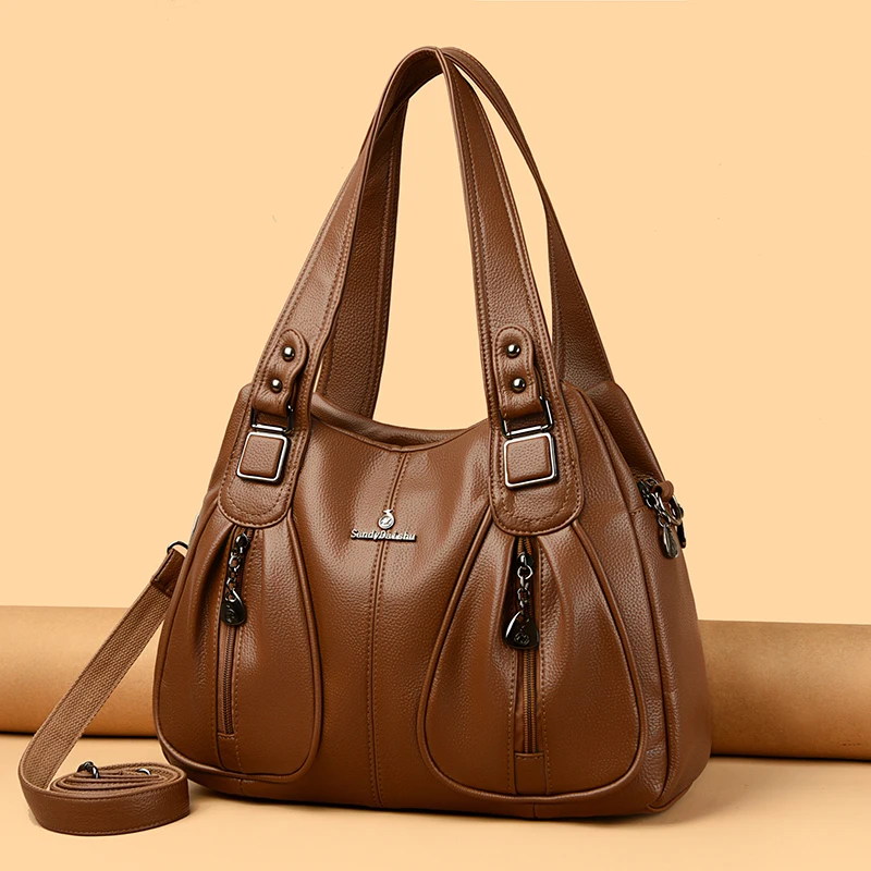 

Large-capacity soft leather women's bag, single-shoulder crossbody bag, mom's bag, fashionable and versatile handbag