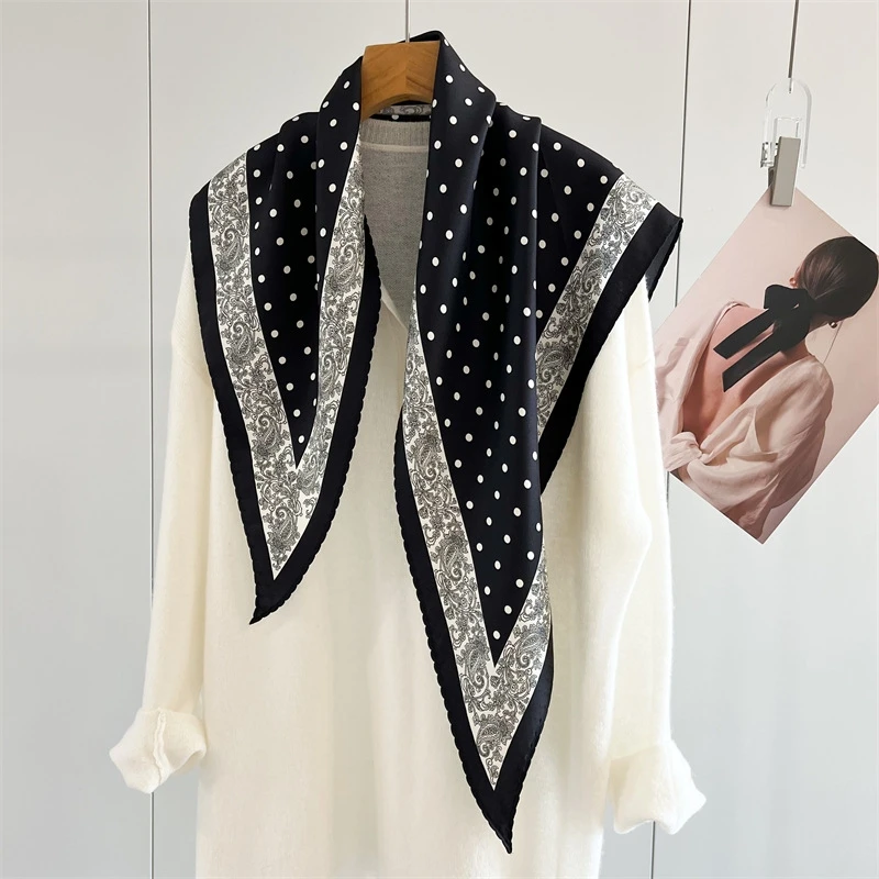 エレガントでおしゃれなシルクスカーフ、シンプルなタッサーシルク三角ショールスカーフ、幾何学模様、冬春秋兼用、ユニセックス