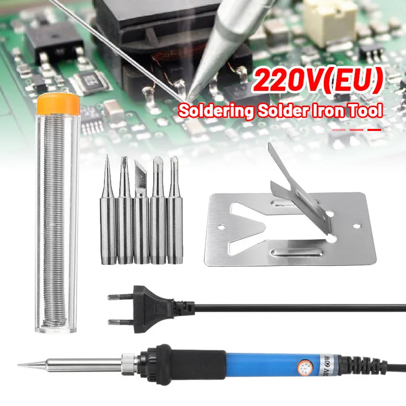 

60W 220v EU Plug Adjustable Temperature Electric Soldering Iron Kit Welding Solder Heating Repair Tool With Welding Station