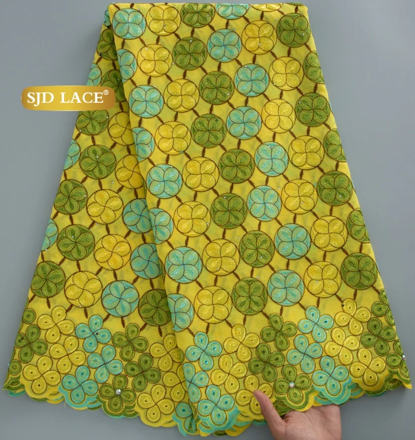 SJD LACE African Cotton Swiss Voile Lace Fabric 2026 High Qaulity 5 Yards Nigerian Stones Lace for Sewing Women Party Dres 4940