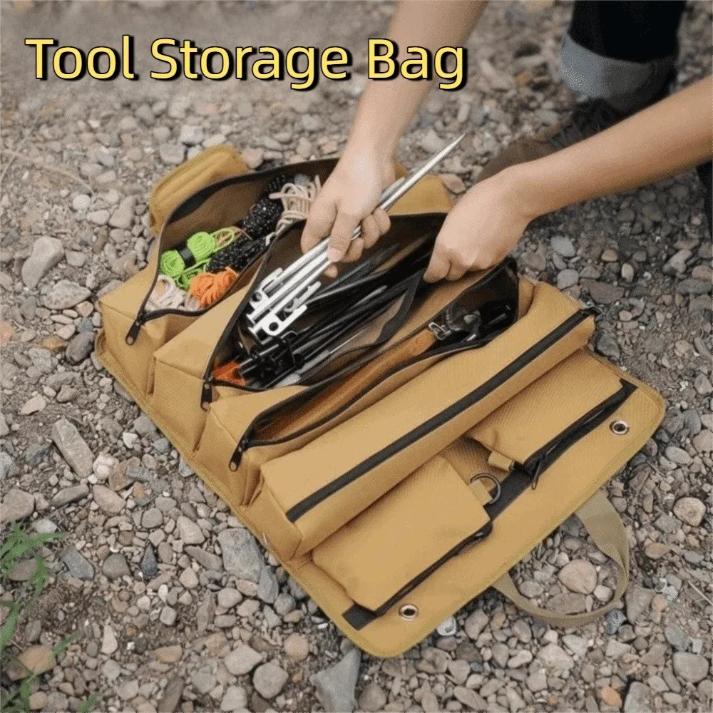 Multi Pocket Tool Storage Bag Large Capacity Rolled Tool Organizer Bag Zipper Pockets Hardware Tool Bag Mechanic