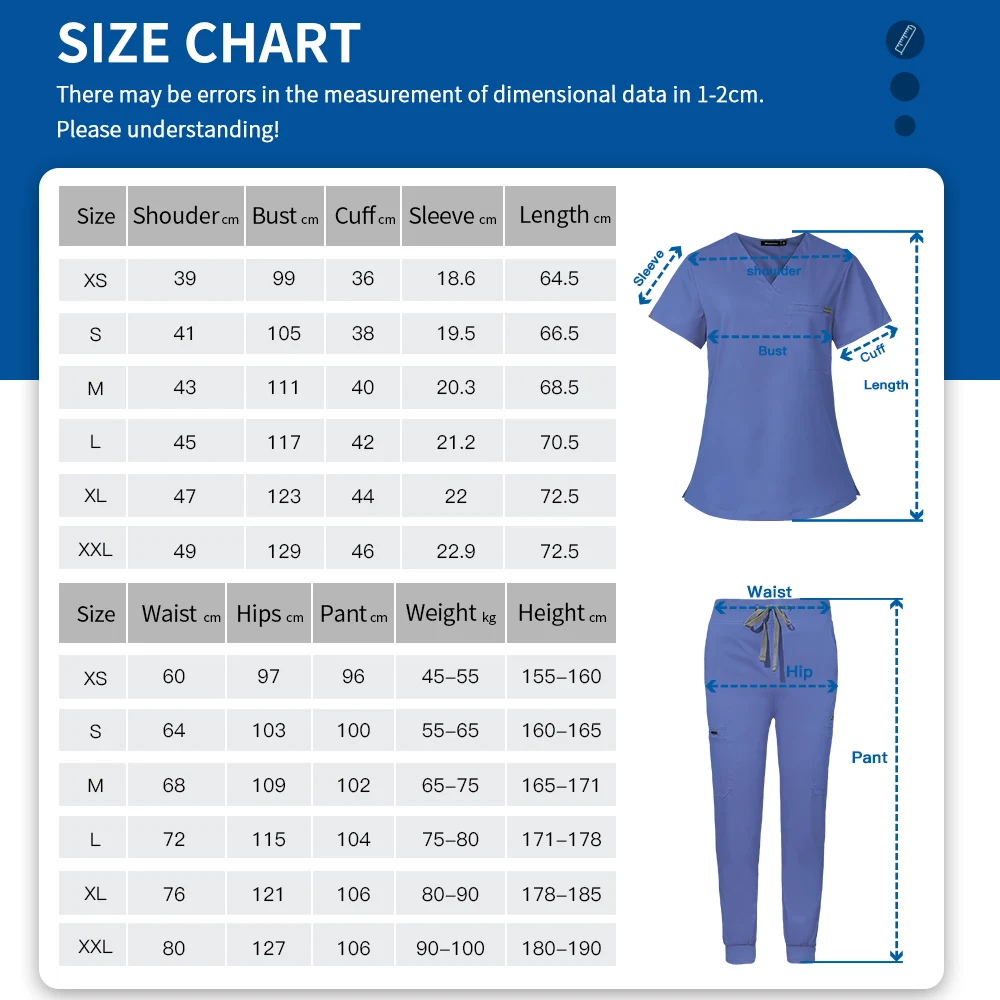 Nurse Uniforms Men's Scrub Suit Medical Scrubs Set Women Nursing Uniform Pocket V-neck Top 8 Pockets Jogger Pants Beauty Clothes