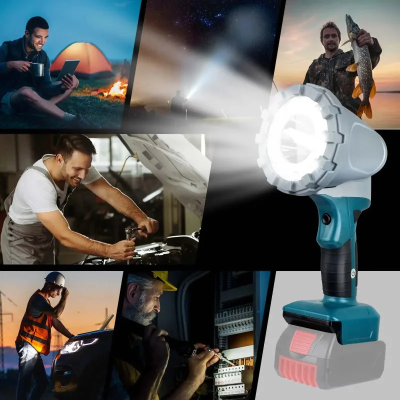 Portable Flashlight For Dewalt/Makita/Bosch/Milwaukee 18V Li-ion Battery1600 Lumen LED Spotlight High Brightness Floodlight