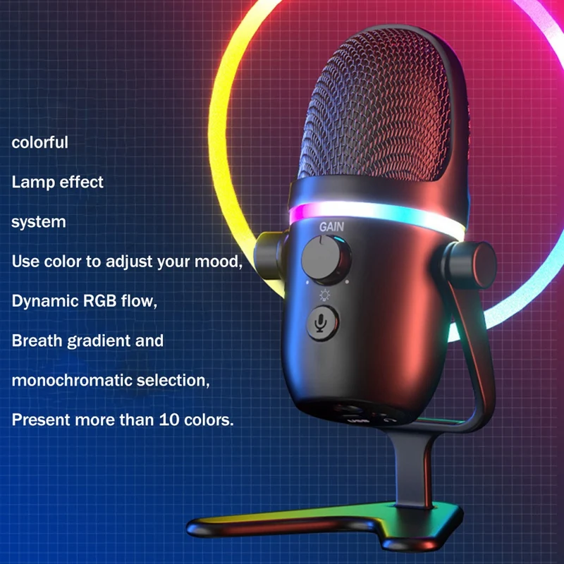 USB Condenser Microphone RGB Esports Gaming Microphone Desktop Microphone Computer Recording Microphone