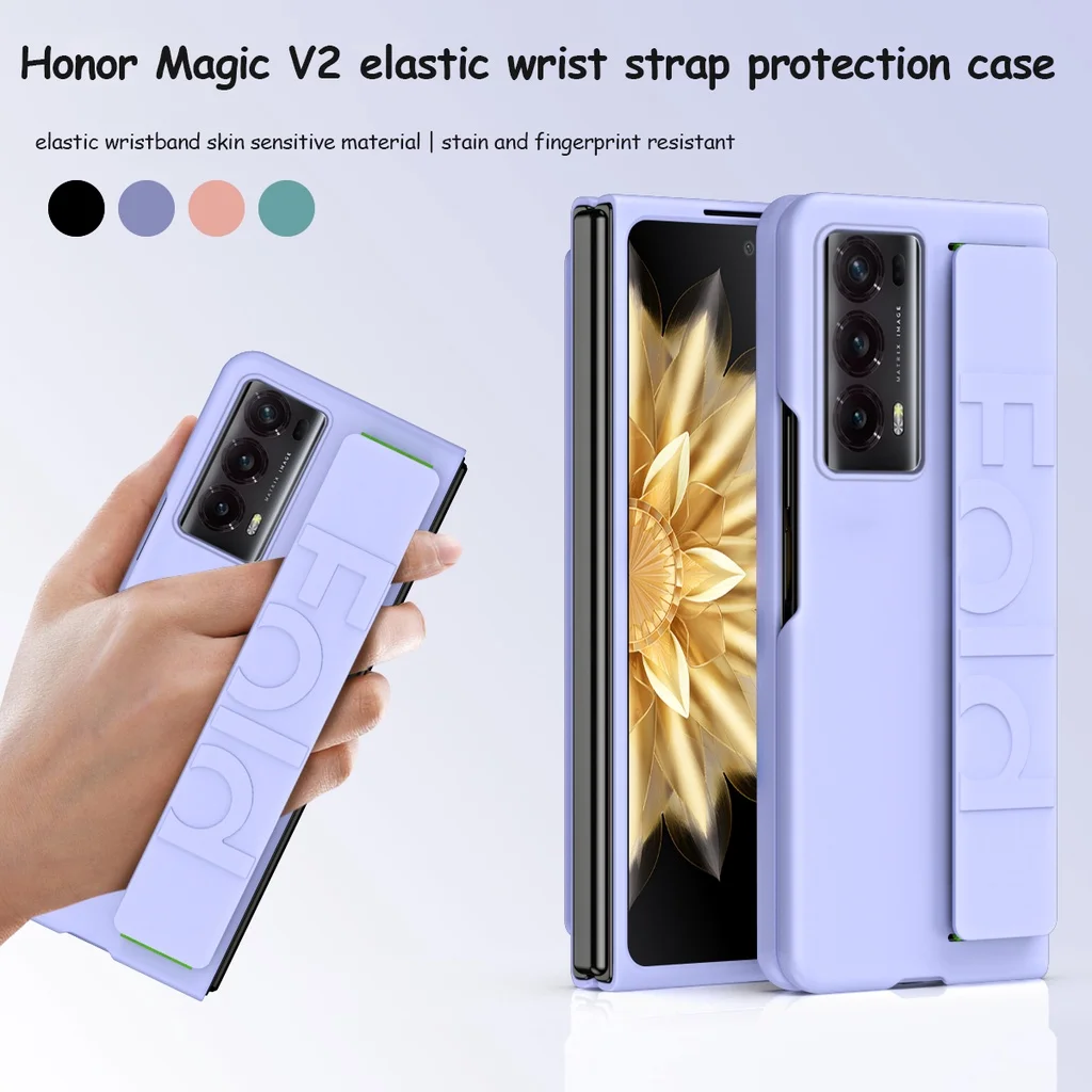 For Honor Magic V2 Case Luxury Ultra Thin Matte Wristband Elastic Strap Shockproof Protection Hard Cover Accessory