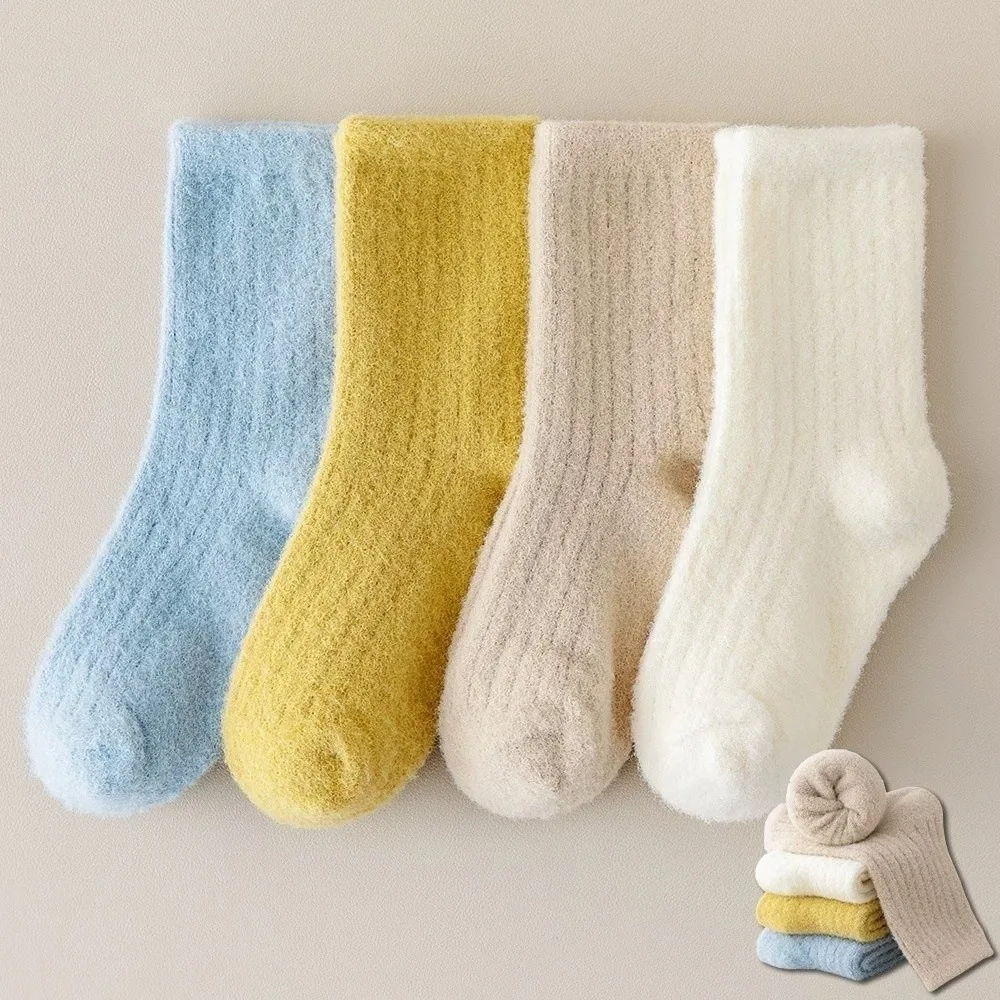 4 Pairs 4 Pairs Warm Socks Thickened Design Mid-Calf Length Fleece Socks Autumn Winter Use Fleece Lined Socks Cold Weather