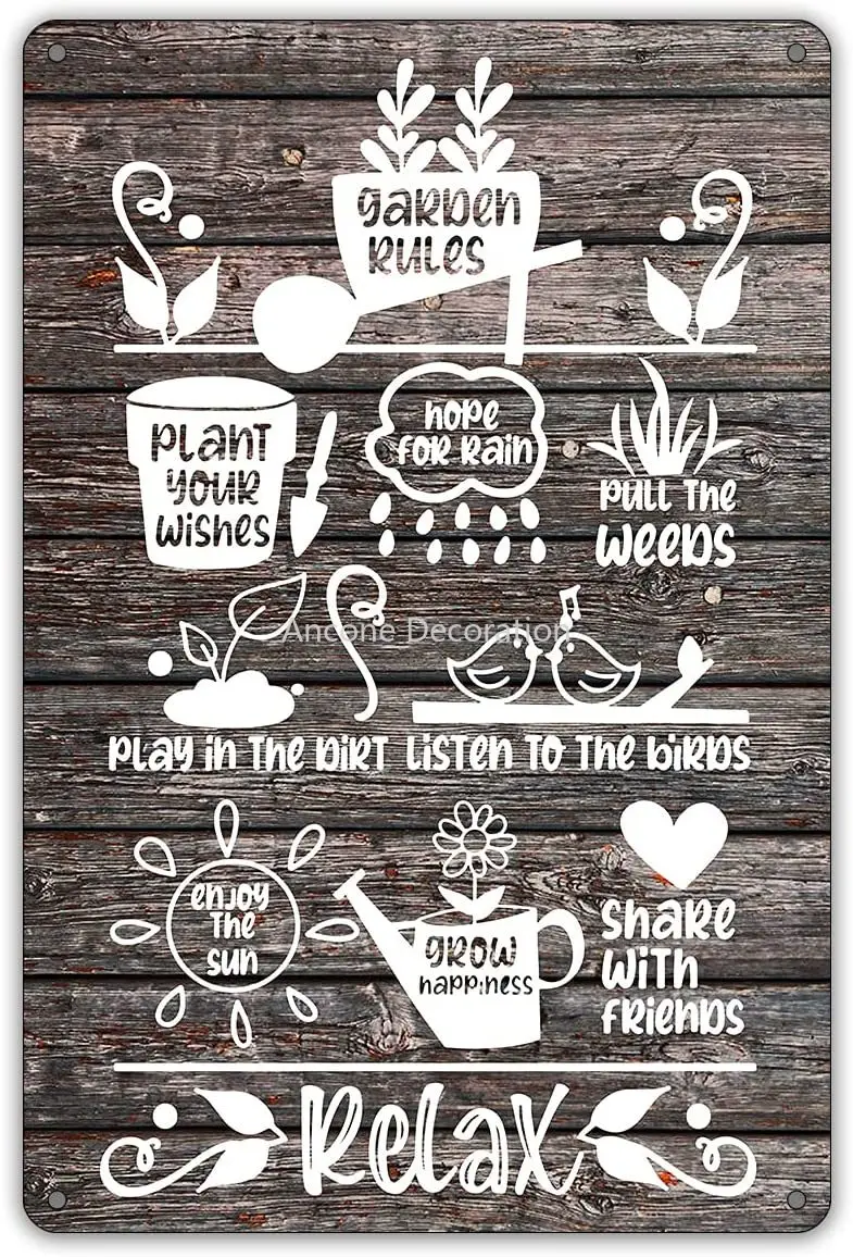 

Funny Garden Rules Metal Tin Sign Wall Decor, Farmhouse Wooden Style Garden Sign for Home Decor Gifts