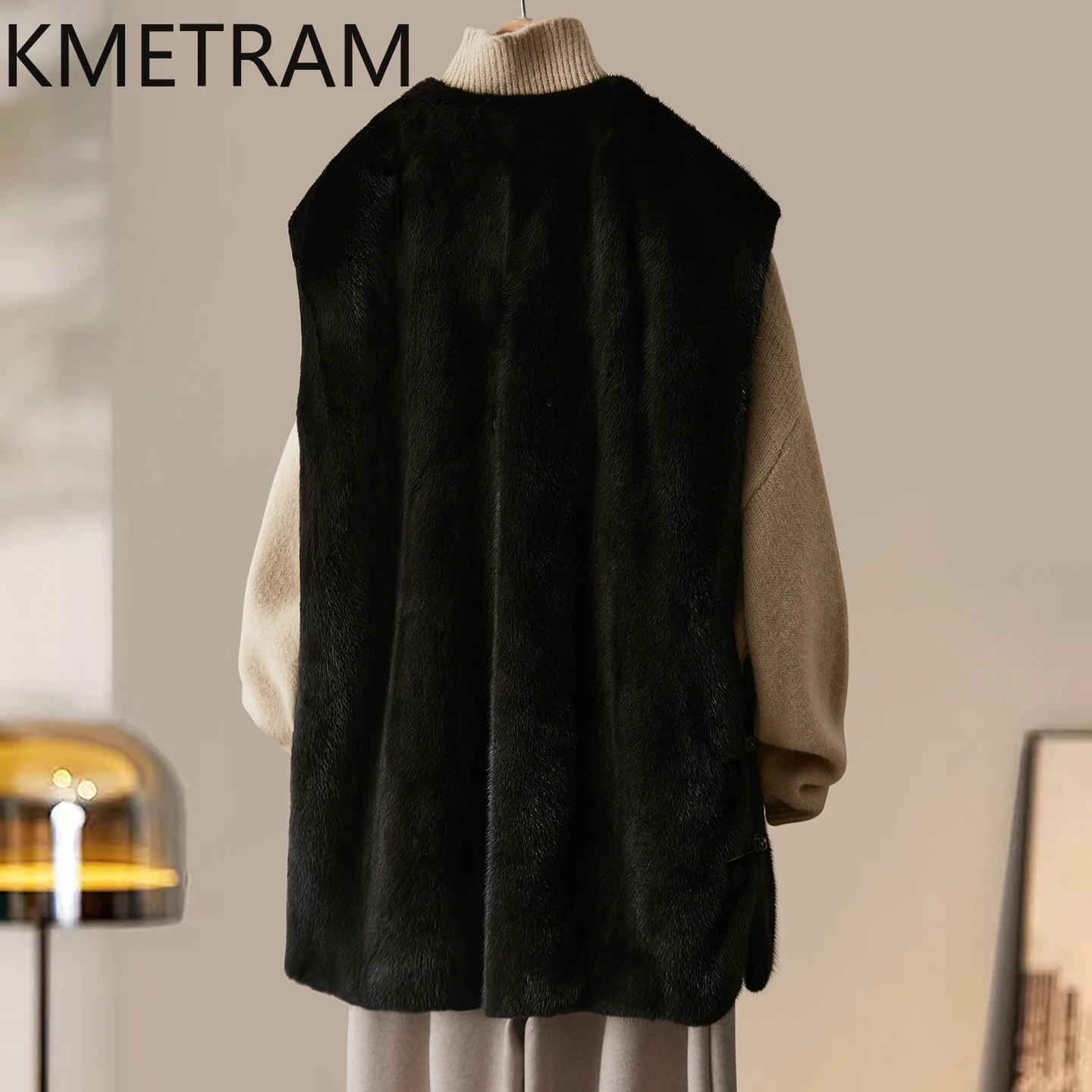 KMETRAM 100% معطف فرو المنك الطبيعي متوسط الطول ملابس سوداء للنساء 2025 دفء الشتاء الجديد في ملابس خارجية سترات نسائية