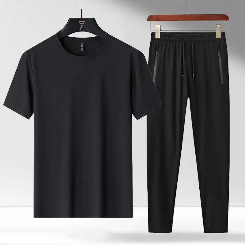 

Ice Silk Men's Summer Sportswear ort Sve T-irt And Long Pants Qui Dry Casual Dad Clothes Two-Piece Set Other Brand