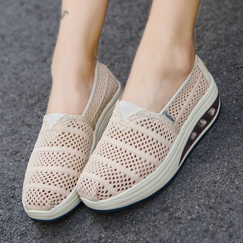 New platform jigger shoes air cushion slip-on lazy cool breathable casual sports shoes net face body shaping shoes