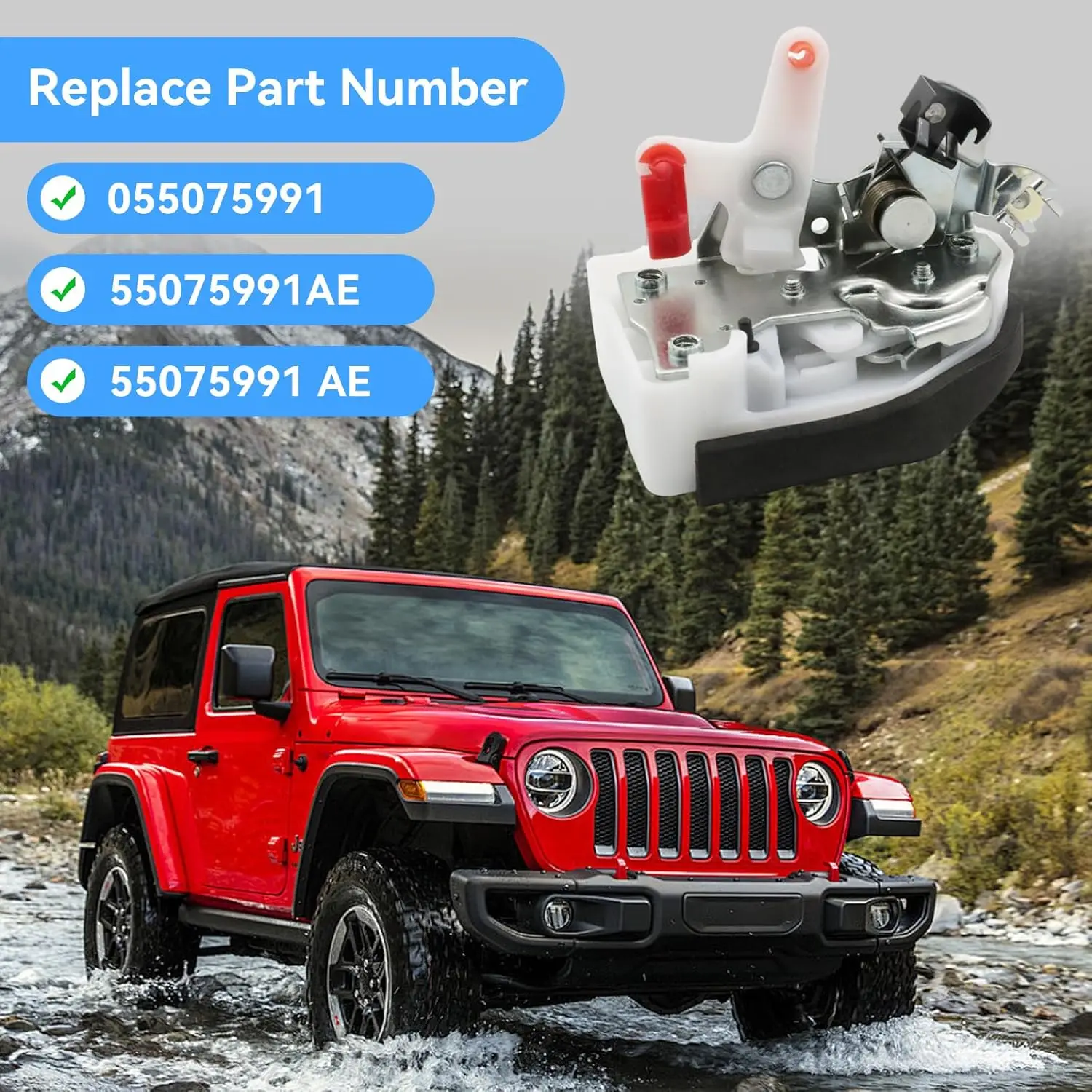 Передняя левая защелка замка в сборе 55075991AE, совместима с Jeep 1997-2002 Wrangler SE TJ Sport 2.5L & Sahara Sport X 4.0L