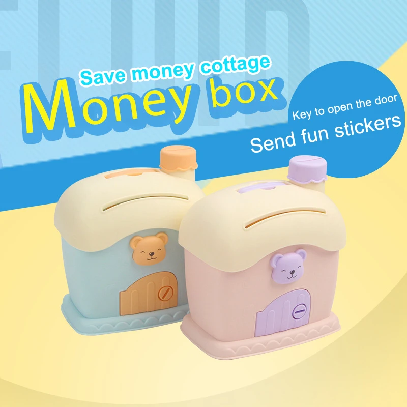 Portable Mushroom House Money Box Plastic Key Lock Cash Box Students Creative Piggy Bank Safe Savings Jar For Kids Adults Gift
