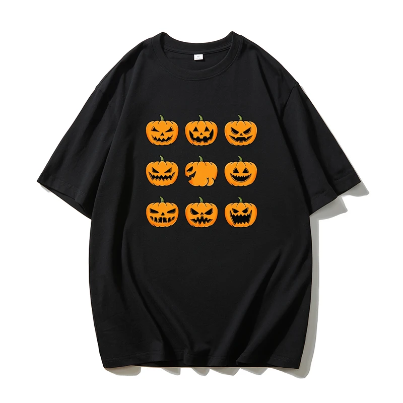 

American Sle ort Sve Pure Cotton T-irt loween Pumpkin Print ex Base Layer Dopane Faion Youth Trend