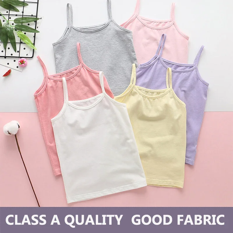 2025 Summer Cotton Girls Tanks Top Breathable Underwears Children Camisoles Kids Solid Color Undershirt Sleeveless Vest Age 3-8