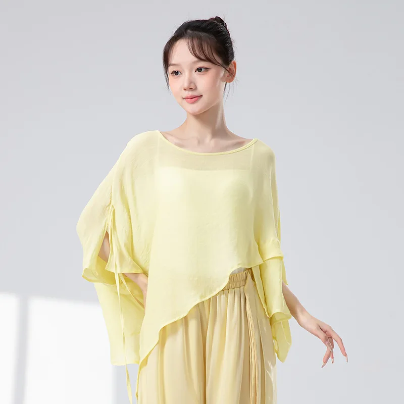 Yourqipao Letnie Chińskie Stroje do Tańca Nowoczesnego, Luźne Koszulki do Ćwiczeń Jazzu, Luźne Stroje Taneczne dla Kobiet