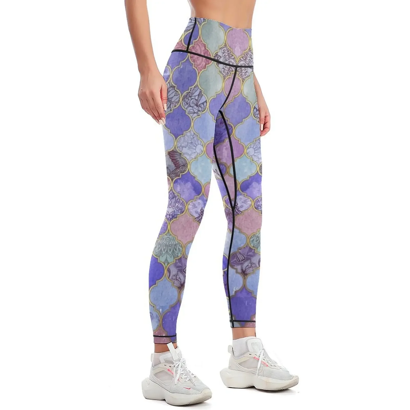 Royal Purple, Mauve & Indigo Decorative Moroccan Tile Pattern Leggings gym wear Sports pants for Womens Leggings