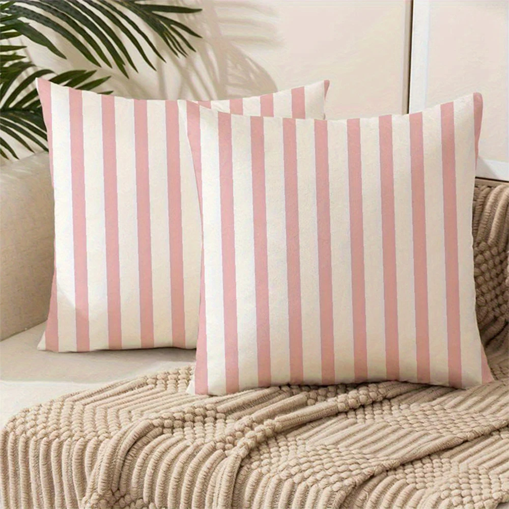 2pcs Stripe & Plaid Throw Pillow Covers Sofa interior and exterior decoration cushion cover accessories.