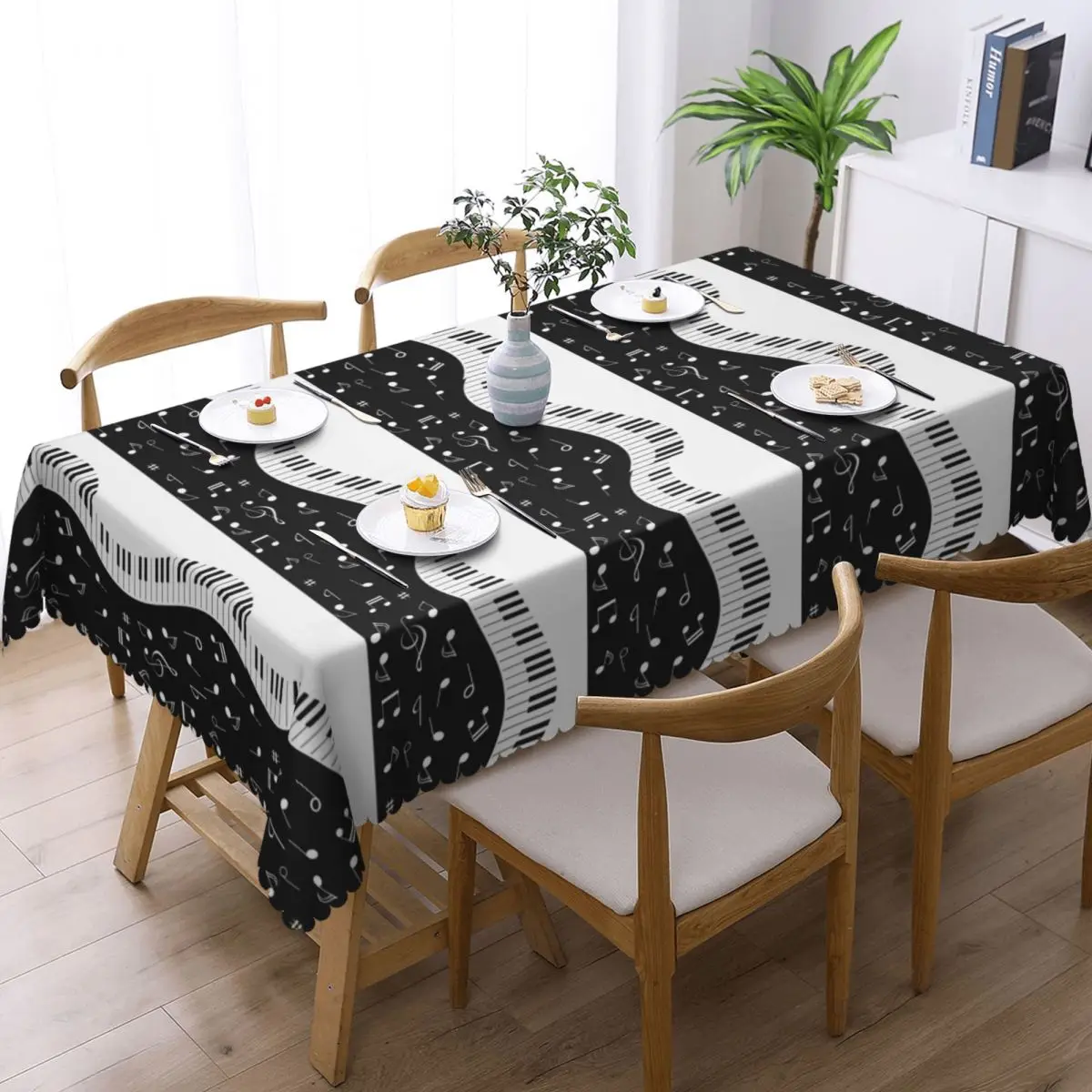 Abstract Piano Keys With Musical Notes Custom Rectangular Tablecloth Oilproof Table Cover for Festival Decorations Table Cloth