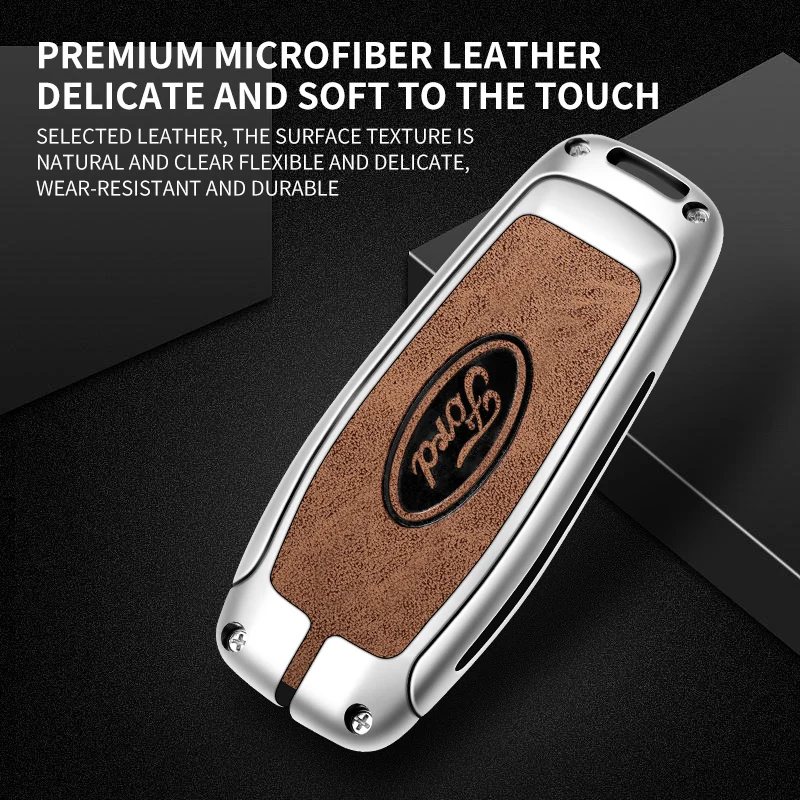 Zinc Alloy Genuine Leather Car Key Bag For Ford F-150 Mondeo Galaxy S-Max Explorer Ranger 2015 2016 2017 2018 Auto Keychain