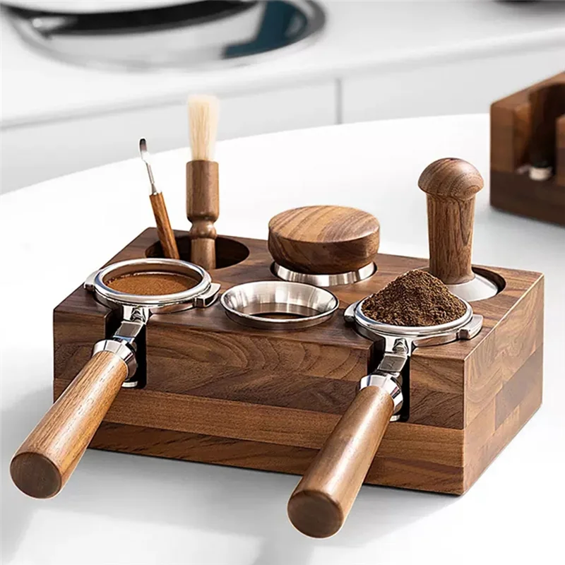 

58mm Coffee Tamper Holder Portafilter Rack Walnut Wood Espresso Tamper Mat Coffee Maker Support Base