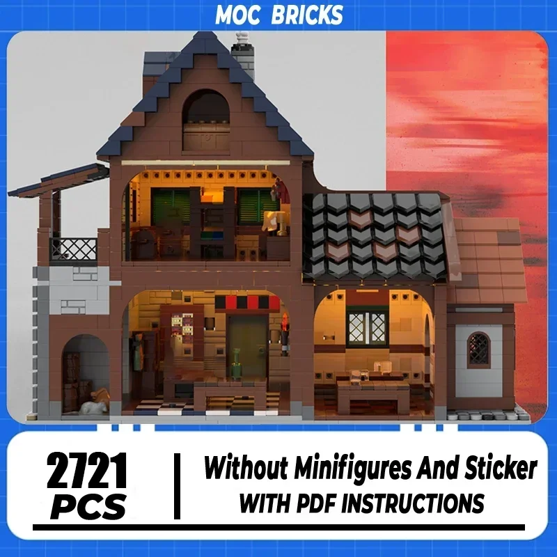 Moc Building Block Modular Medieval French Style Houses Model Technology Brick DIY Assembly City Street View Toy Holiday Gift