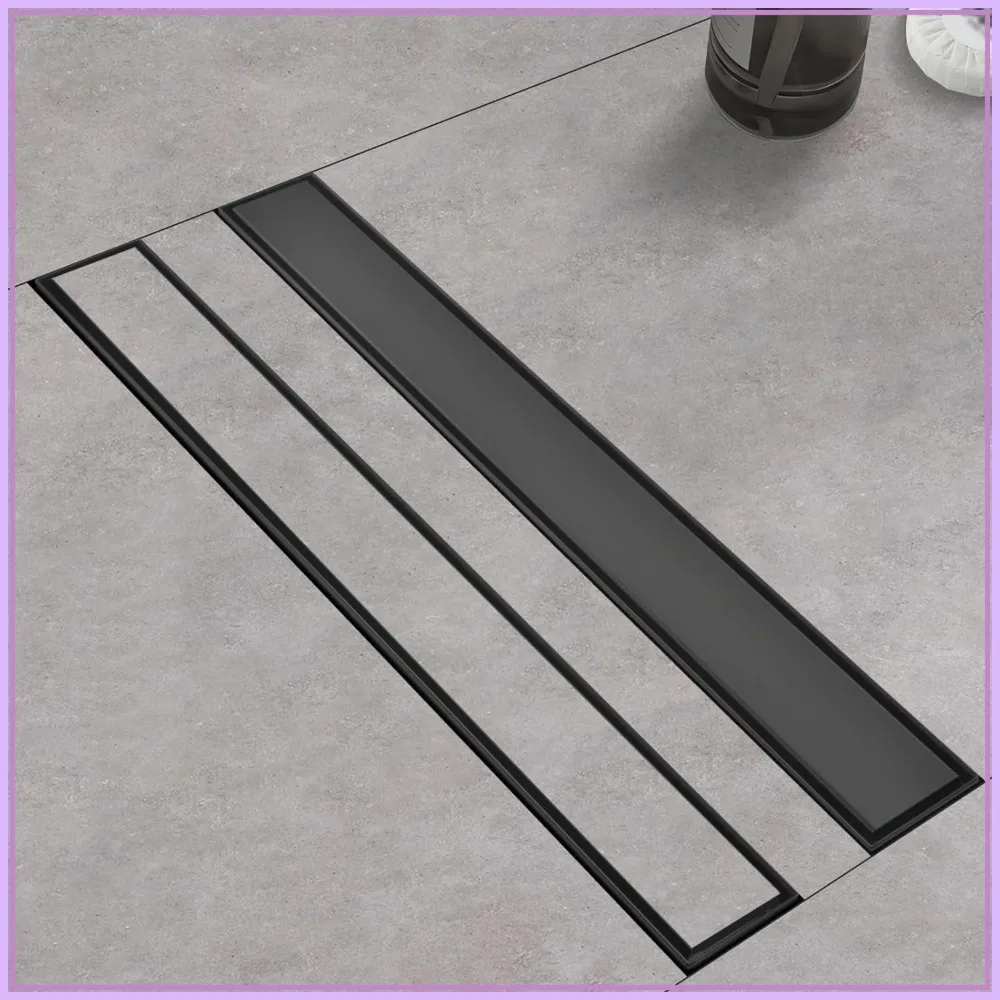 

24 Inch Linear Shower Drain, 304 Stainless Steel Black Rectangle Floor Drain with Hair Catcher, Adjustable Feet for Bathroom