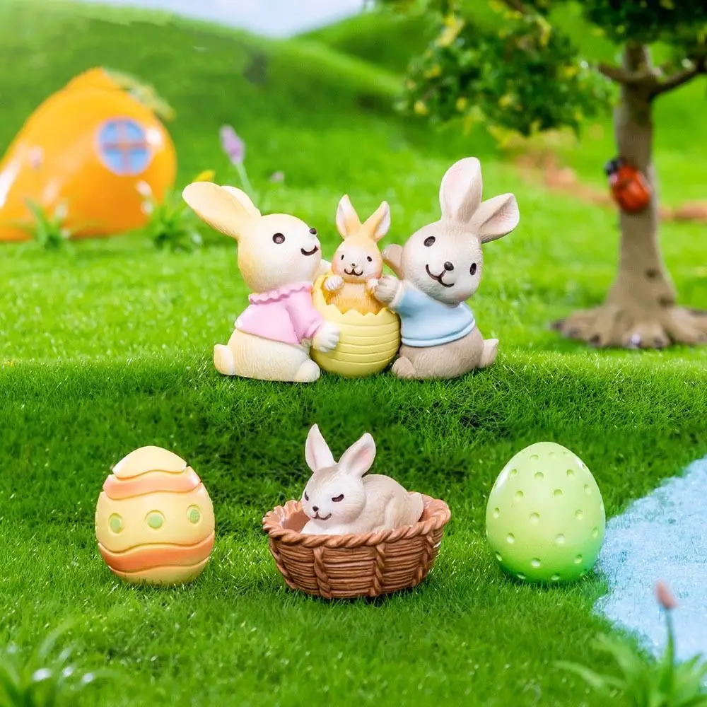 Resin Mini Easter Rabbit Figurine Multicolor Accessories Miniature Knickknacks Dollhouse Decoration Easter Egg