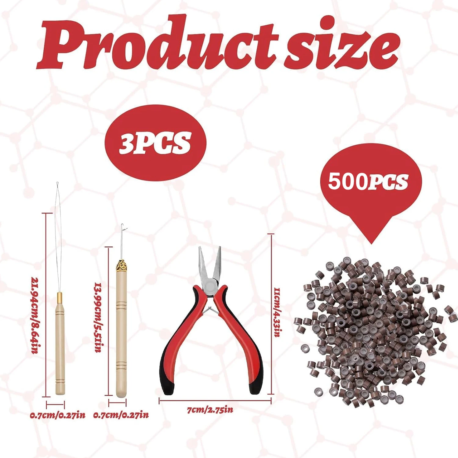 500 Silicone Micro Beads Hair Tinsel Beads Kit, Plier Hook Needle Tool with  Loop Needle Threader, Pulling Hook Needle