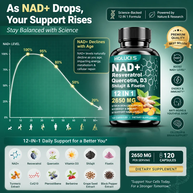 Cápsulas de NAD+ con Resveratrol, Suplemento 12 en 1, Mejora la Vitalidad Celular, Apoya la Energía y la Concentración, la Salud Inmunológica y de la Piel - Image 3