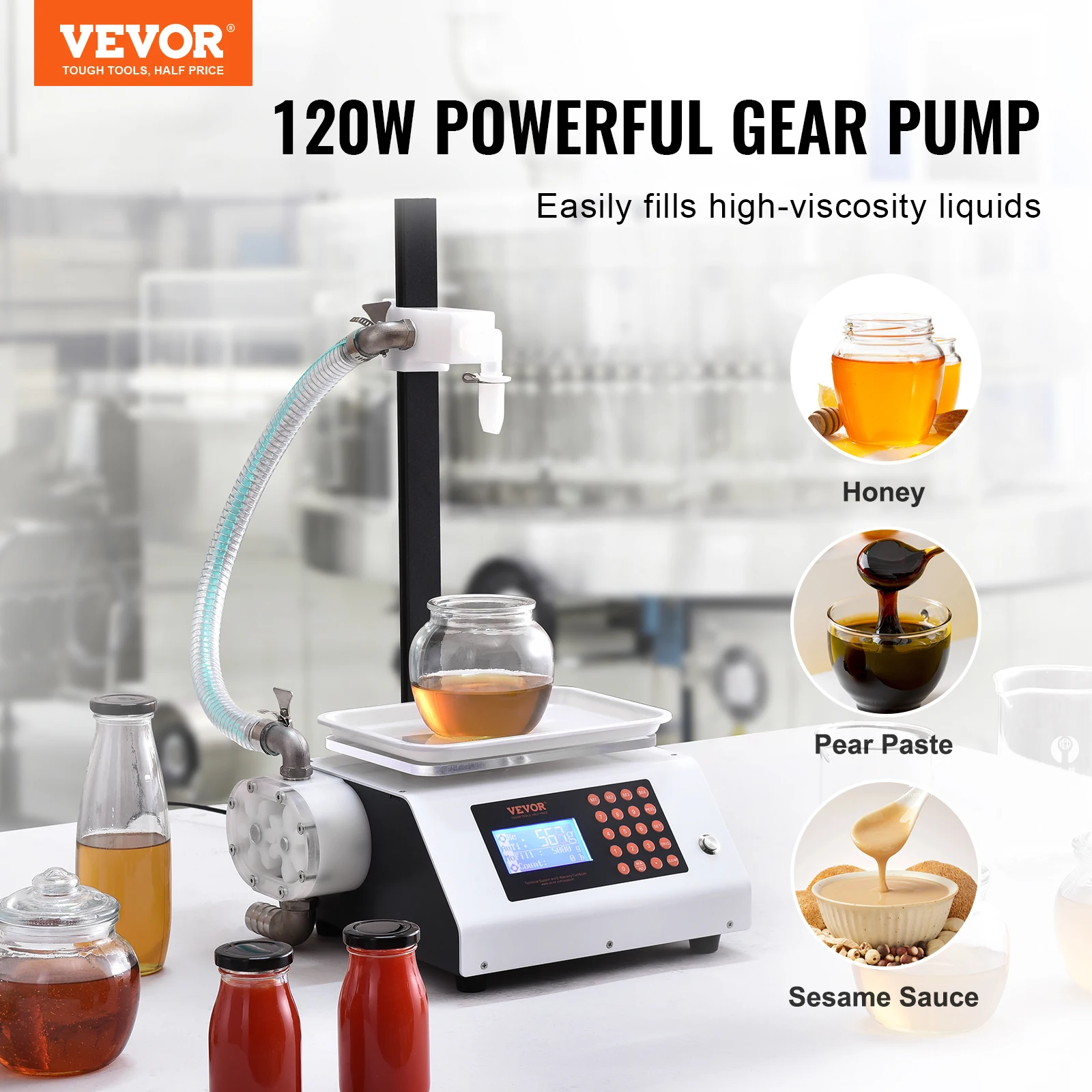 VEVOR Automatic Liquid Filling Machine Bottle Water Filler Gear Pump Digital Control for Perfume Beverage Olive Oil 50-5000g